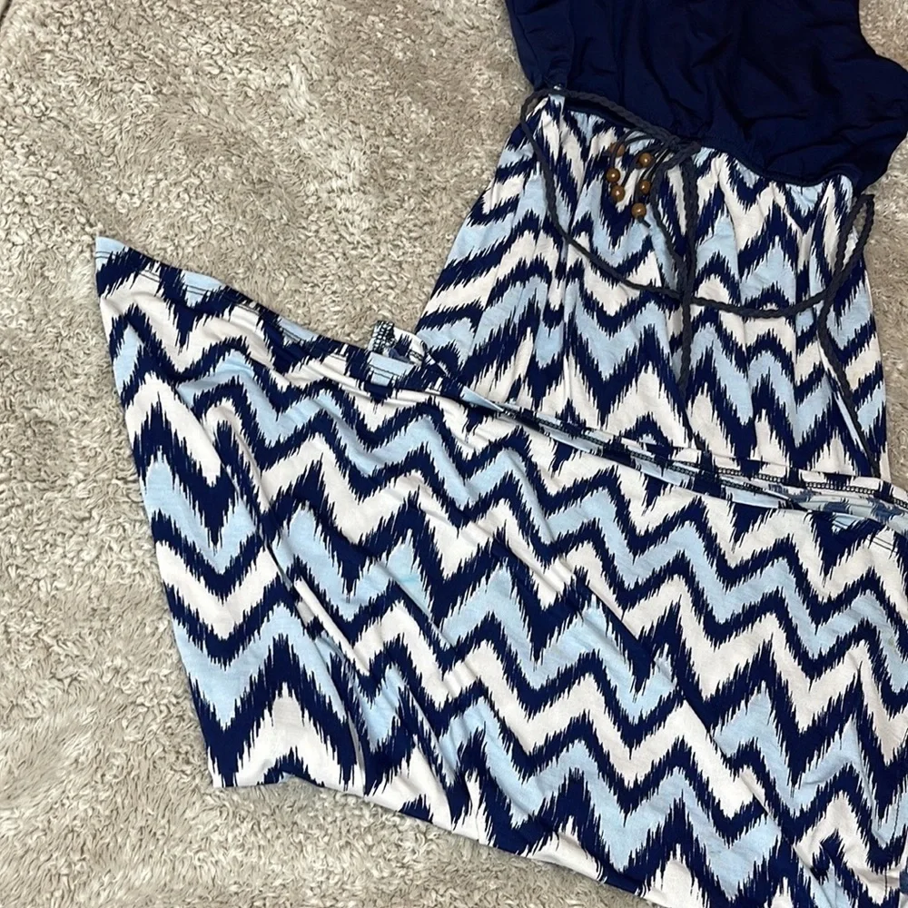 Trixxi Girl Navy Blue Mixed-Media Chevron Print Maxi Dress — Kids Size M